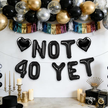 Black Not 40 Yet Banner, 16 in letter NOT 40 YET Balloons 39th Birthday - Image 4