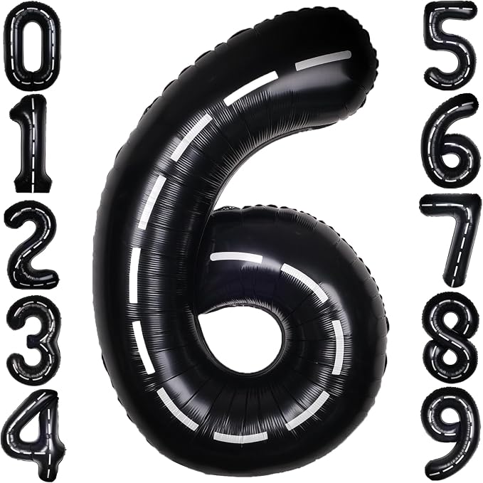 Race Car 40 Inch Black 6 Big Large Helium Balloon Number 0-9 | Track Giant by SULALABOO