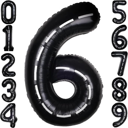 Race Car 40 Inch Black 6 Big Large Helium Balloon Number 0-9 | Track Giant by SULALABOO