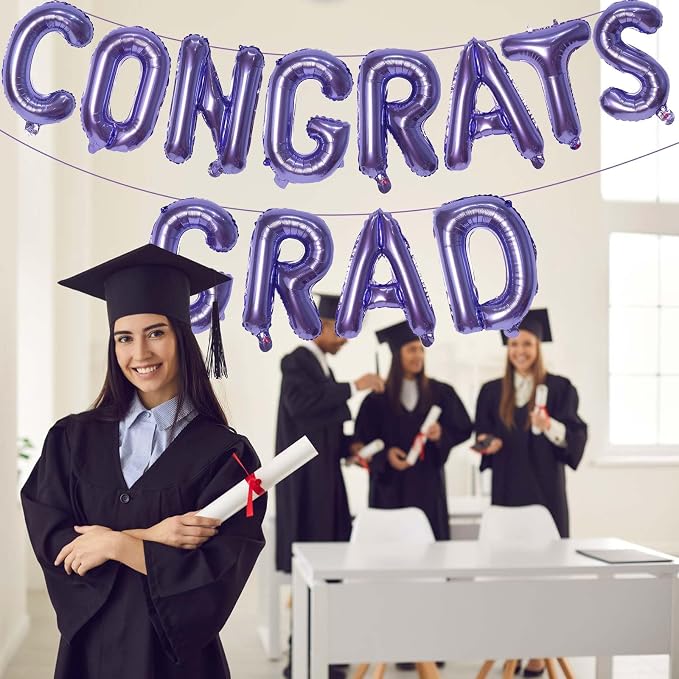 16 Inch Purple Congrats Grad Banner Balloons, Graduation Decorations 2026 - Image 3
