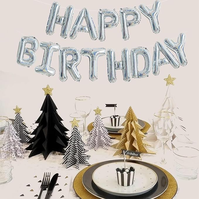 TONIFUL Laser Silver Happy Birthday Balloons Banner Decorations - Image 6