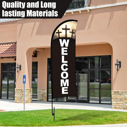 Buryeah 2 Sets Welcome Feather Flag Sign Kit Welcome Banners Swooper Flag - Image 5