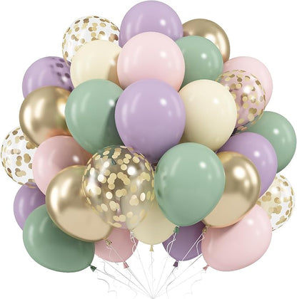 Dusty Green Purple Pink Balloon, 60 Packs 12 Inch Lavender Pastel Pink Balloon by Togvu
