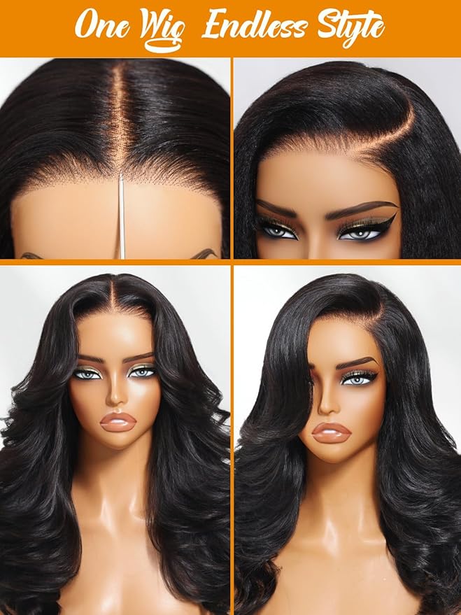 Julia Hair Bye Bye Slip Wig Feathered Layer Side Part Human Hair Wig 200% Density 7X5 Pre Cut Lace Closure Loose Body Wave Wigs Pre Everything Glueless with Secure Silicone Strips Drawstring 16 Inch