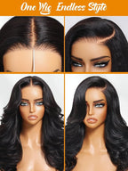 Julia Hair Bye Bye Slip Wig Feathered Layer Side Part Human Hair Wig 200% Density 7X5 Pre Cut Lace Closure Loose Body Wave Wigs Pre Everything Glueless with Secure Silicone Strips Drawstring 20 Inch