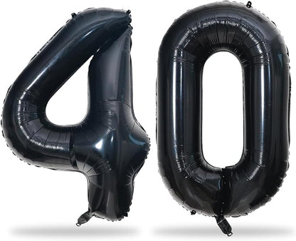 Black Number 40 Birthday Balloons, 40 Inch Large Black Mylar Foil Number 4 and by Lingqiang