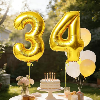 40 Inch Number 34 Balloons for 34th Birthday Party Decorations, 0-100 Gold - Image 3