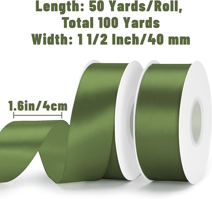 KINGLAKE Olive Green Satin Ribbon - Image 2