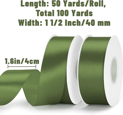KINGLAKE Olive Green Satin Ribbon - Image 2