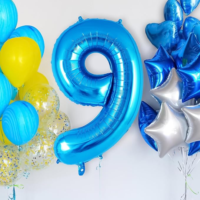 Blue Number 9 Balloon 40 Inch, Big Large Foil Helium Number Balloons, Jumbo - Image 2