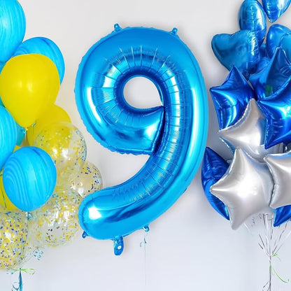 Blue Number 9 Balloon 40 Inch, Big Large Foil Helium Number Balloons, Jumbo - Image 2