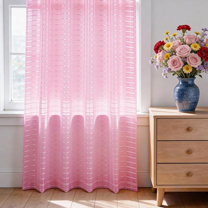 SpaceDresser Check Sheer Curtains 72 Inches 2 Panels Set, Rod Pocket Plaid - Image 3