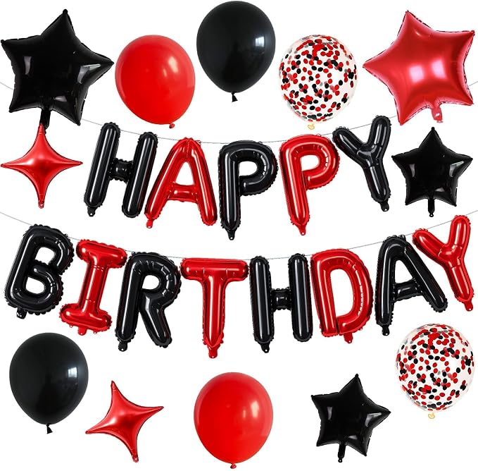 Happy Birthday Balloon Banner Red and Black, 16 Inch Mylar Foil Letter Balloons - Image 8