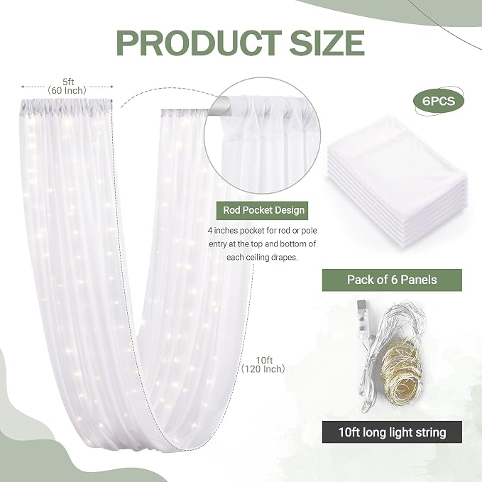 6 Panels White Ceiling Drapes - Image 5