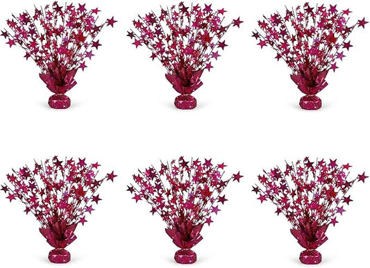 PMU 6 Pack Bursting Star Metallic Foil Spray Centerpiece- Burgundy Prismatic by PMU