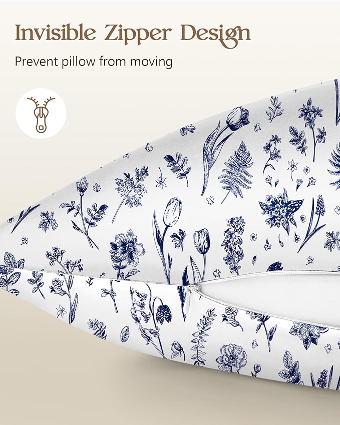 2 Pack Mulberry Silk Pillowcase for Hair and Skin - King Size 20 x 36 Inches with Hidden Zipper Blue Line Flower 19 Momme Soft Sleeping Silk Pillow Case for Women, Moms