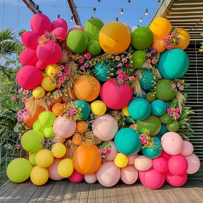 Tropical Balloons Arch Pink Green Orange Gold Balloons Pastel Yellow Teal - Image 2
