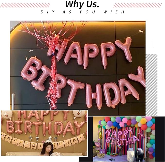 16" Pink Letter Number Balloons, Happy Birthday & 2 Sets of A-Z 0-9, Foil Mylar - Image 6