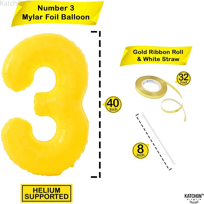 KatchOn, Honey Bee Party Decorations | Yellow Three balloon - Image 2