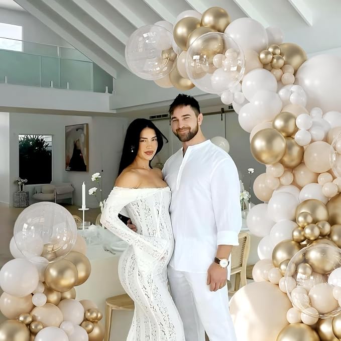 White and Gold Balloon Garland Arch Kit 132Pcs Metallic gold Ivory white Cream - Image 3