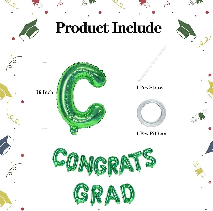 16 Inch Green Congrats Grad Banner Balloons, Graduation Decorations 2026 - Image 2