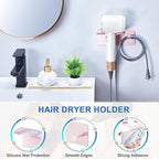 Hair Dryer Holder Wall Mounted, Blow Dryer Holder Adhesive, Metal Hairdryer Holder for Bathroom, Hair Tool Organizer with Plug&Cord for Cabinet Bathroom Bedroom Barber Shops