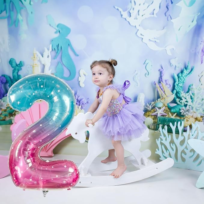 Mermaid 2 Balloons, 40 Inch Giant Rainbow Starry Helium Mylar Foil Number 0-9 - Image 5