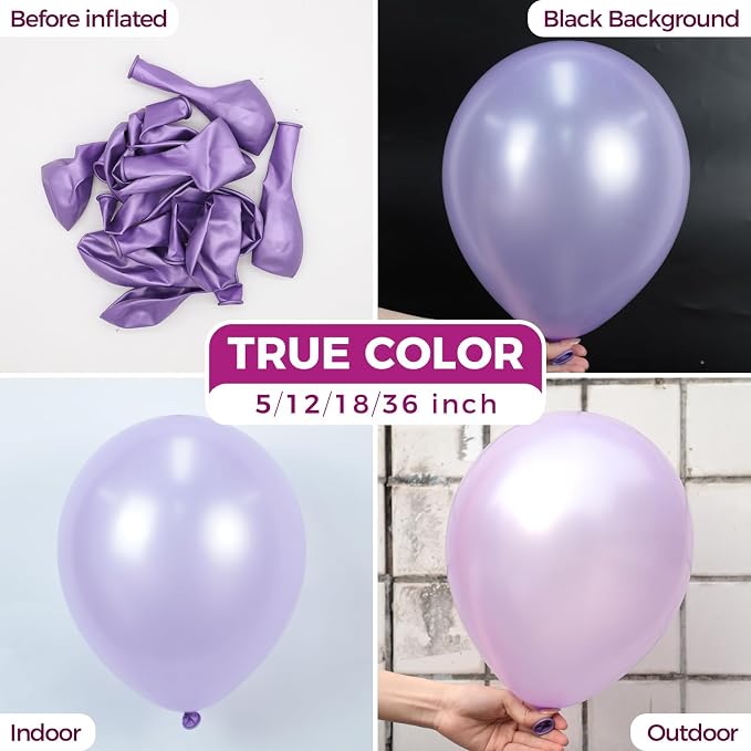 Bezente Pearl Lavender Latex Round Helium Party Balloons 100 Pack 12 inch | - Image 2