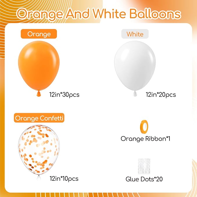 60pcs Orange and White Balloons 12inch - Image 2