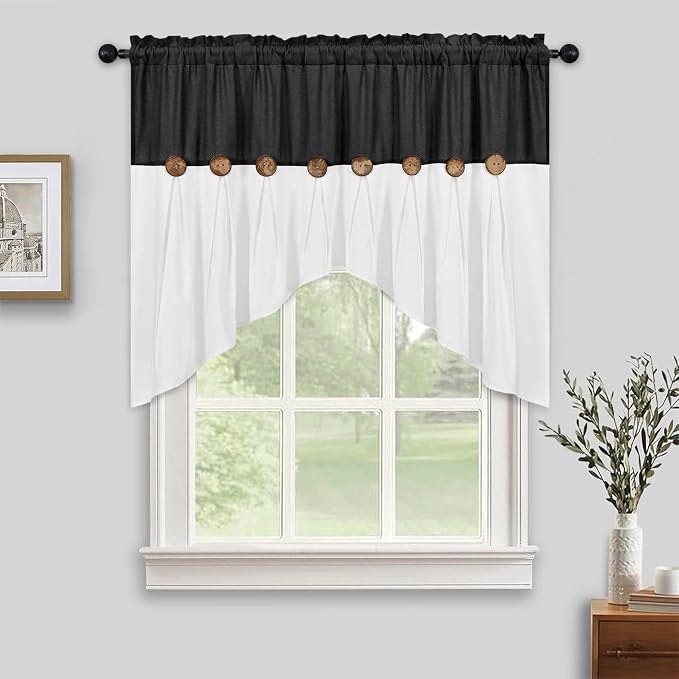 Farmhouse Swag Curtain, Boho Cotton Linen Valance Curtain, Country Rod Pocket - Image 2