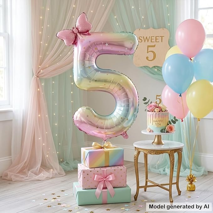 40 Inch Paste Rainbow Number 5 Balloon - Image 3