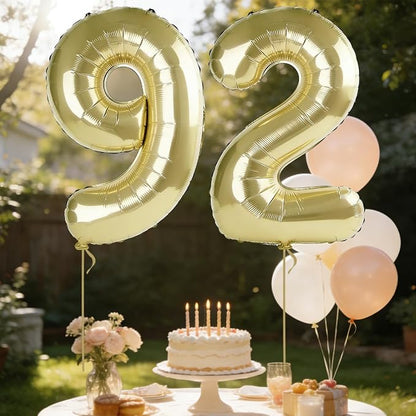 40 Inch Number 92 Balloons for 92nd Birthday Party Decorations, 0-100 Champagne - Image 3