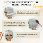 QUEENTAS Grey Hair Topper for Women with Thinning Hair Pieces 6"*6"Large Coverage 360°3D Cover Silver Synthetic Short Bob with 5 Clips in Wiglets(Gray)