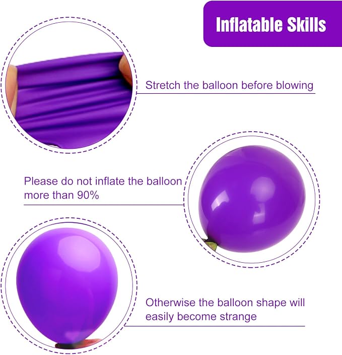 RUBFAC 135pcs Dark Purple Balloons, Latex Royal Purple Balloon Different Sizes - Image 3