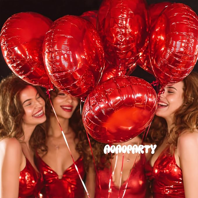 25Pcs Red Round Shaped Foil Balloons 18 Inch Mylar Balloon | Helium - Image 3