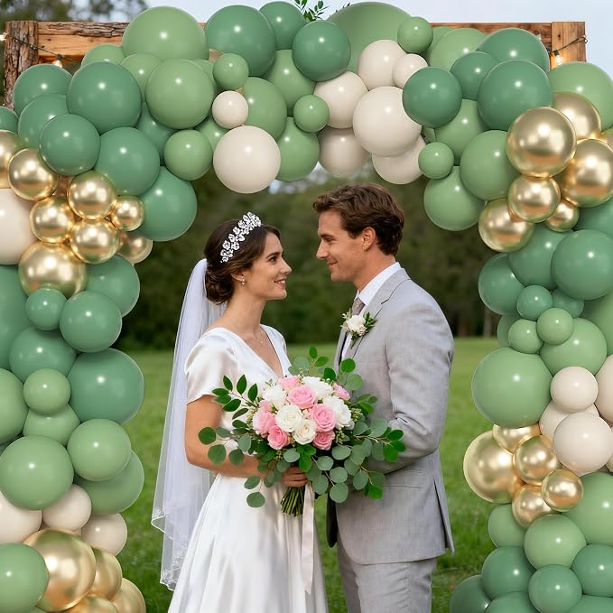 157Pcs Green Balloons Arch Garland Kit Different Size | Sage Green White Sand - Image 4