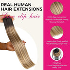 Lashey Clip in Hair Extesnions Real Human Hair 18 Inch 120g 7pcs Straight Clip in Hair Extensions Balayage Ash Brown to Honey Blonde with Dark Root Real Human Hair for Black Women