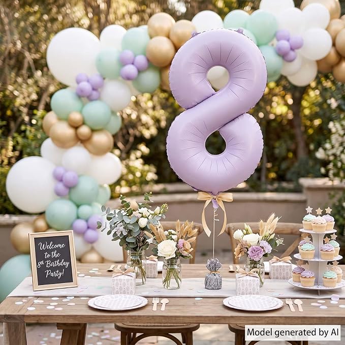 Cream Purple Number 8 Balloon 40 Inch, Foil Digit - Image 3