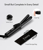 FARERY Mini Curling Iron Dual Voltage, 3/4 Inch Travel Curling Iron with 3 Adjustable Temp, Auto-Off, Ceramic Mini Hair Curler with Argan Oil &Keratin Infused, Travel Size Curling Wand with StorageBag