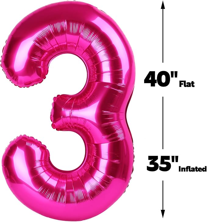 Hot Pink Number 3 Balloon 40 inch, Balloon numbers party supplies, deco photo - Image 2