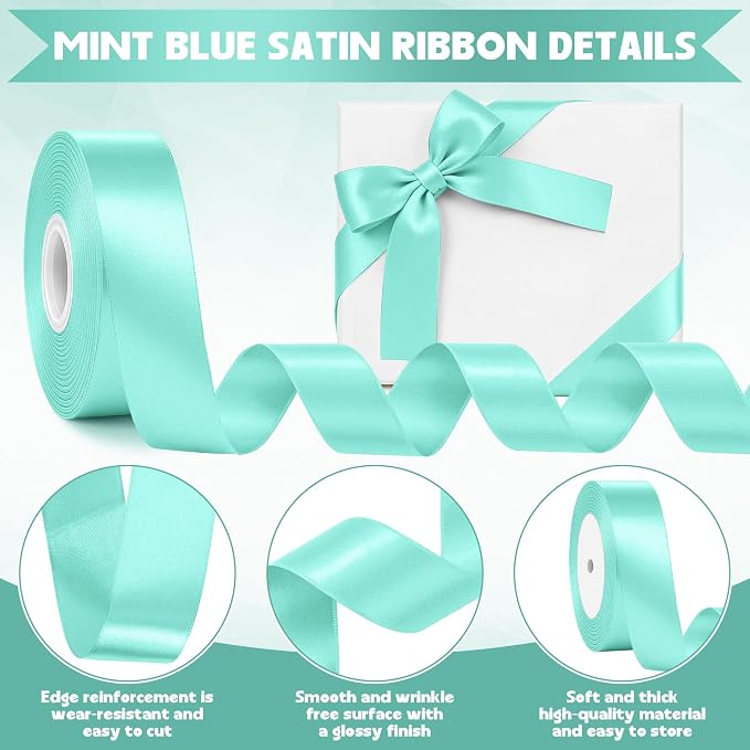 1In 30Yards Mint Blue Satin Ribbon - Image 3