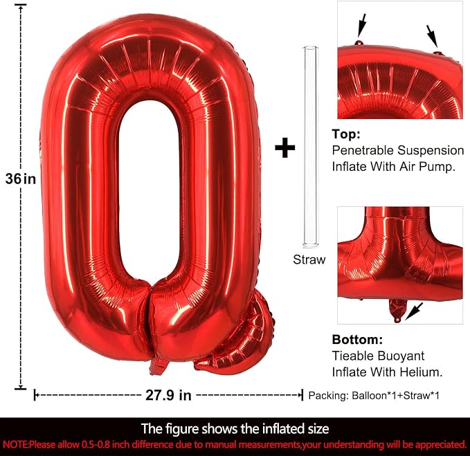 Lovoir 40 Inch Large Red Letter Q Balloons Big Size Jumbo Mylar Foil Helium - Image 2