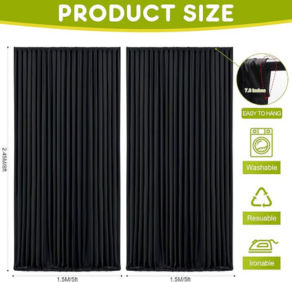Black Backdrop Curtain for Wedding Parties Backdrop Drapes 10x8FT | Wrinkle - Image 2