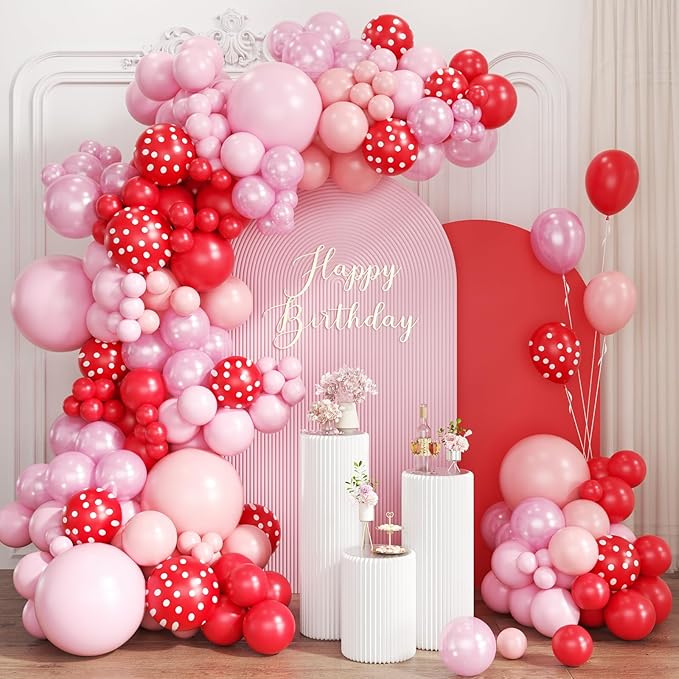 Red and Pink Balloon Garland Arch Kit by Unknown