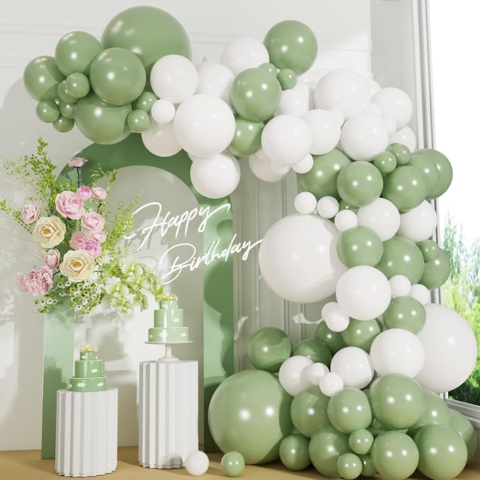 110pcs Sage Green and White Balloons Garland Arch Kit, 18/12/10/5 Inch | White by ZizasAry