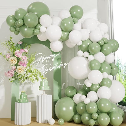 110pcs Sage Green and White Balloons Garland Arch Kit, 18/12/10/5 Inch | White by ZizasAry