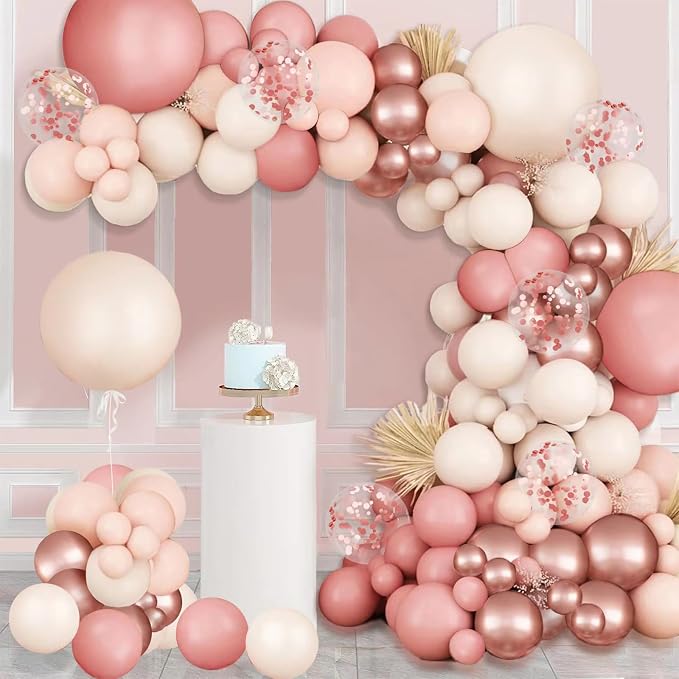 Blush Pink Balloon Garland Arch Kit, Rose Gold Sand White Confetti | Retro Pink by Zesliwy