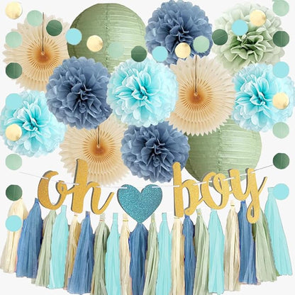 Dusty Blue and Sage Green Baby Shower Decorations Oh Boy Sage Green and Blue by FETETIJD