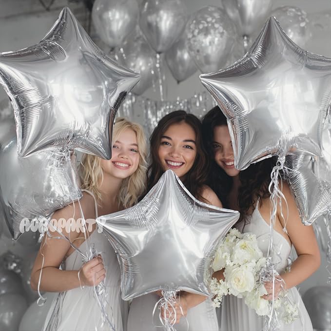 25Pcs Silver Star Shaped Balloons 18Inch Foil Mylar Balloon | Helium - Image 2
