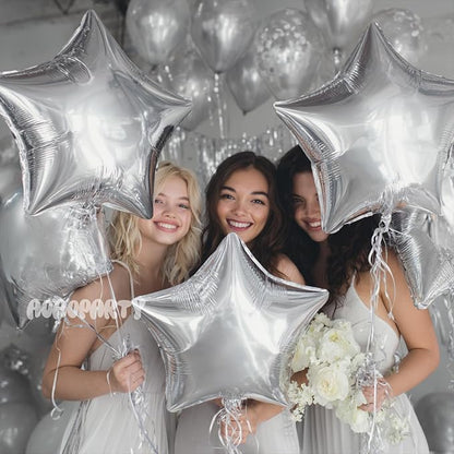 25Pcs Silver Star Shaped Balloons 18Inch Foil Mylar Balloon | Helium - Image 2
